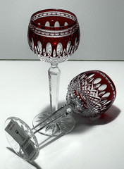 2 WATERFORD CRYSTAL CLARENDON WINE HOCK GLASSES RUBY RED