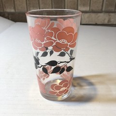Vintage Drinking Glass Pink Flowers Black Leaves BSH