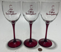 Vintage California Strawberry Festival 3 Piece Wine Glass Set