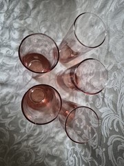 MCM Hand Blown Retro Pink Bubble Glass Bud Vases/Highball Glasses 7.25in Set/5