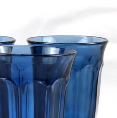 Noritake Provincial Colonial Blue Glass 10 oz Paneled Flared Tumblers Lot of 3