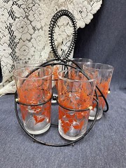 RARE MCM Mid Century Modern Art Deco 6 Tumbler Set with Wire Caddie