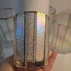 Vintage Federal Moon Hammered Iridescent Tumblers Gold Trim Mid Century Set 6