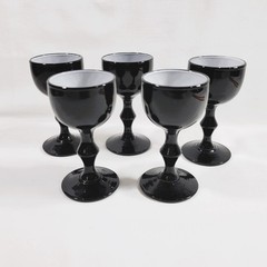 Carlo Moretti Murano Black Cased Glass Cordial Goblets White Interior Set of 5