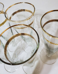 Vintage MCM Libbey Gold Laurel Leaf Border and Rim, Twisted Stem, Pilsner, (6)