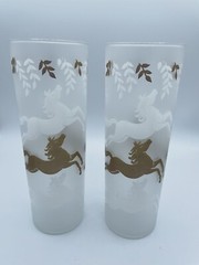 1950s Libbeys Cavalcade Highball Glasses Stallion horse Frosted White/Gold Paint