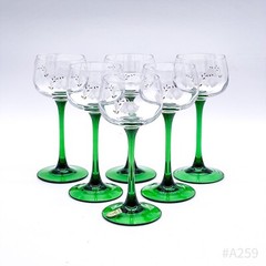 Walha Wine Glasses With Flower Decor & Green Stem Real Crystal Handmade | 17Cm
