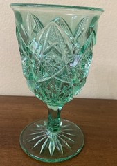 Vintage Imperial Aqua Glass Water Goblet Feather Notching Mint Condition