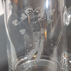Etched Golfer Floral Glass Beer Mug With Handle Barware Mancave Father’s Day