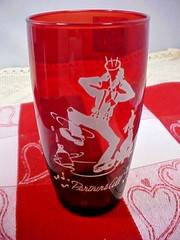 Beverage Glass Tumbler Ruby Red Square Dance Caller 10 oz 5 1/4 Tall Vintage
