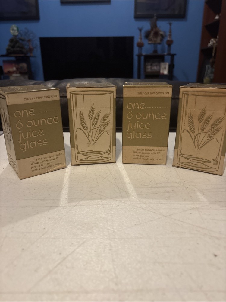 Vintage Set Of 4 Homer Laughlin 22k Golden Wheat Pattern 6oz Juice Glasses