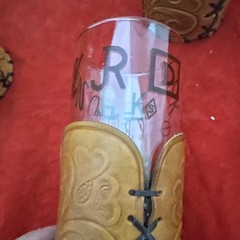 (8) 8oz Highball Glasses Leather Holder Western Cowboy Ranch Brand ML Leddy