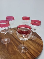 Set of 5 Crystal Ruby Red crystal Cut To Clear Dot Ruby Flash Wine Goblets 6.75″