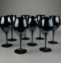 Set of 8 Black Blown Glass Water Goblets – All Black,