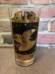 Vintage MCM Black And Gold American Eagle 2 Highball Glasses And 6 Tumblers