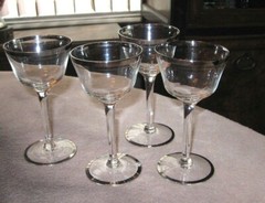 Vintage Liquor glasses lot of 4 Platinum rims,foot Classy set 3 oz FREE SHIP!