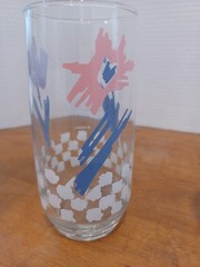 Vintage Anchor Hocking Glasses Tumblers Pastel Flowers Check Set Of 3 USA 1989