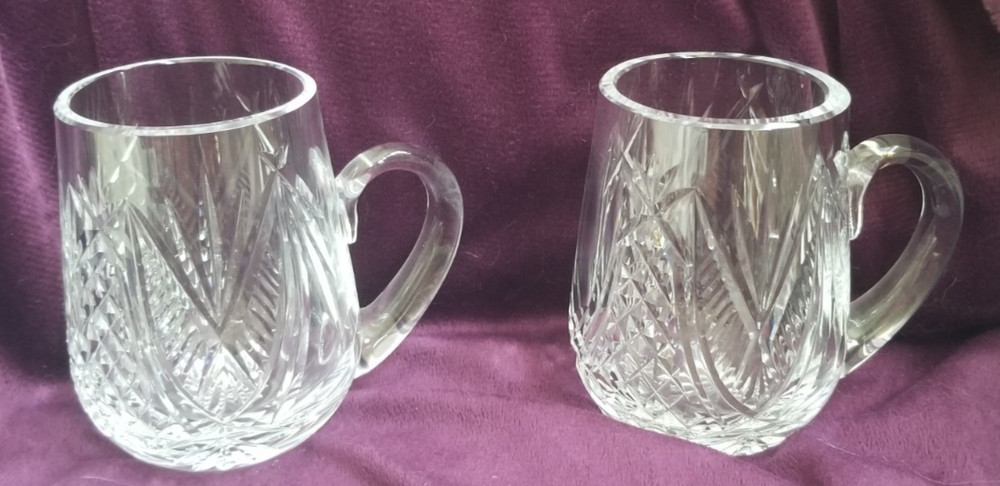 Set of 2 Waterford Horizontal Cut 13 oz Tankards Coffee Mugs 490 – 502 EXCELLENT