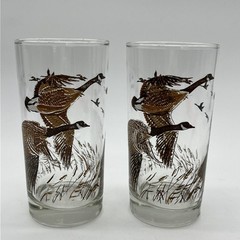 Libbey Canadian Geese in Flight High Ball Glasses 12 Oz Set of 2 Vintage 5.5”