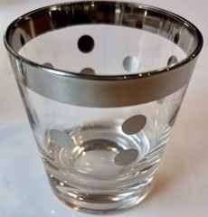 MCM Modern Rocks Barware Glasses (4) Dorothy Thorpe Silver Rim Polka Dot 60’s