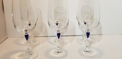 Courvoisier Cobalt Blue Teardrop Stem Crystal Glasses 6.5″ Etched Bottom