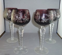 Set of 4 Lausitzer Amethyst Bohemian Cut to Clear Wine Hocks