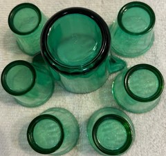 Akro Agate 7 Piece Green Uranium Interior Panel Toy Childs Glass Water Set