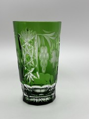 Ajka Marsala Emerald Green Cut to Clear Highball Tumbler 5 1/4″