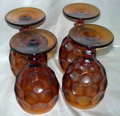 FOUR (4) Imperial Glass Provincial Whirlpool Amber Wine Glasses Brown Footed