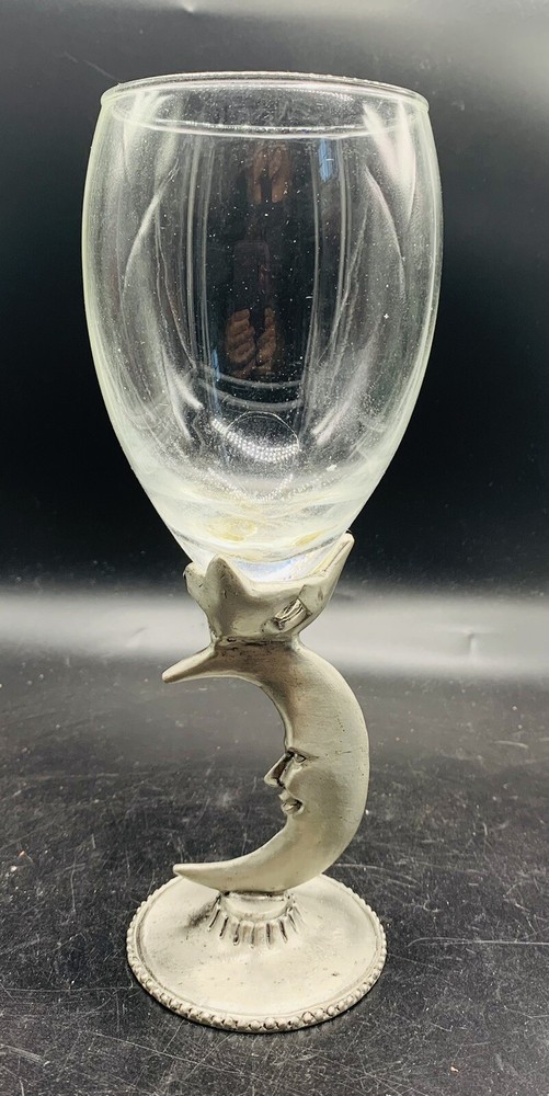 Vintage Pewter Stem Footed Moon Star Juice Glass