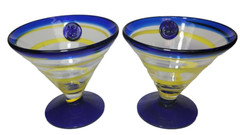 Set of 2 Art Glass Cocktail Glasses Royal Caribbean Cruise Line Blue Yellow4.5»