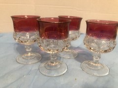 4 Tiff-Franciscan King’s Crown Ruby Flashed 4.5” Thumbprint Cordial Wine Goblets