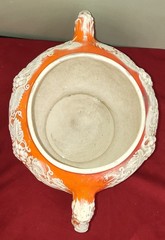 VINTAGE Orange Mold Glazed Stoneware Germany Ceramic Punch Bowl with 4 Mugs