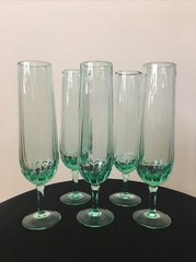 Soft Sea Green Recycled Glass Champagne Glasses, Set Of 5