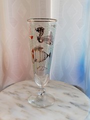 1-Libbey MARINE LIFE Pilsner Glass Fish – Seahorse – Gold Aqua 1950s