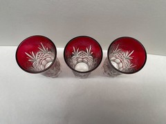 Lot of 3 Vintage Ruby Cut to Clear Cordial Glasses 4” or Candle Holders