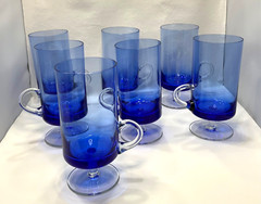 Set of 7 Cobalt Blue Stemmed Footed Cordial Coffee Glasses 6.25”