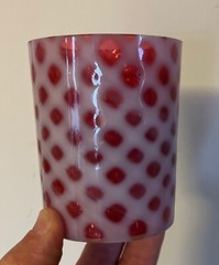 Antique 19th century Cranberry & Clambroth White Honeycomb Blown Glass Tumbler