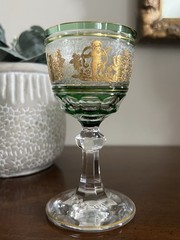 Val St Lambert Danse de Flore Gold EMERALD Green Glass Liquor Cordial Wine 5”