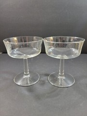 Set of 2 Clipper Ship Etched Cut Glass Cocktail Tall Sherbet Glasses 5″