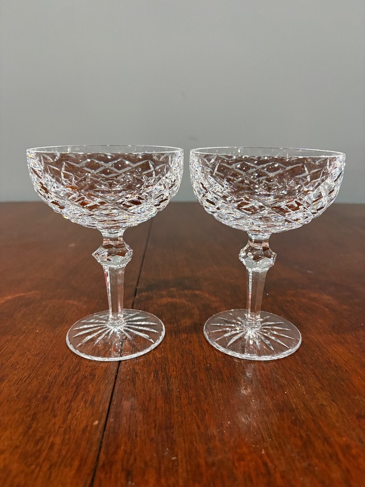 2 VTG Waterford 5 3/8″H Powerscourt Cut Crystal Champagne/Tall Sherbet Glasses