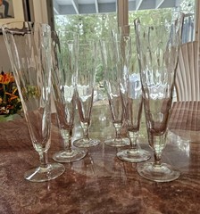Pilsner Glass 12oz Mouth Blown Glasses VTG Clear Optic Design Thailand Lot Of 6