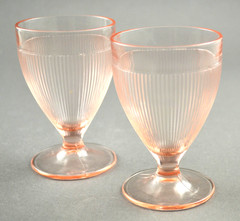 Set of 2 Jeannette Depression Glass Homespun Pink Juice Ftd Tumblers