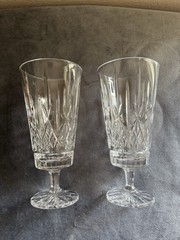 2 Vintage Cut Crystal Water Goblets Heavy Elegant Footed Glasses 8” 1.5 Lbs Each