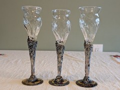 John Barber Hand Blown Iridescent Metallic Swirl Fluted Glasses Starry Night 3