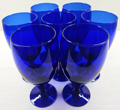 7) Pier 1 Cobalt Blue Iced Tea Glass Set Elegant Stemware Drinking Bar P1C13 Lot
