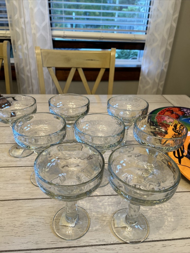 Full Set Of 8 New Margarita Glasses Hammered Stemmed 140z 202674 Mexico
