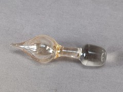 Bohemian Hand Enameled White Floral Optic Molded Amber Glass Liquor Cordial Set