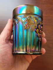 Electric Green Northwood Carnival Glass Grape & Gothic Arches Tumbler Color!!!!