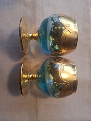 Vintage Blue Murano Tre Fuochi Liquer Glasses With 24k Gold Trim And Floral …